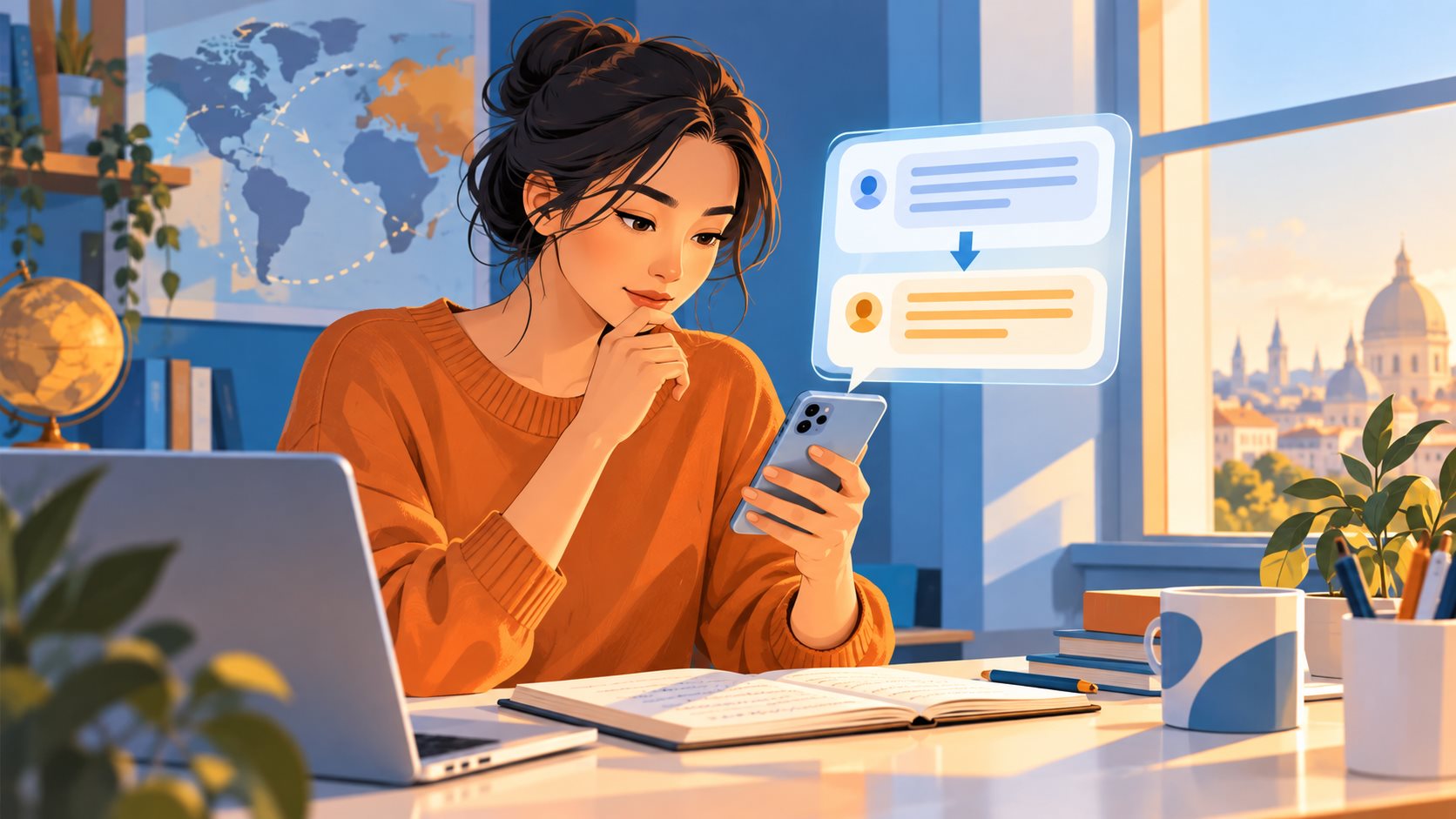 发送重要跨语言回复前再次核对的示意图