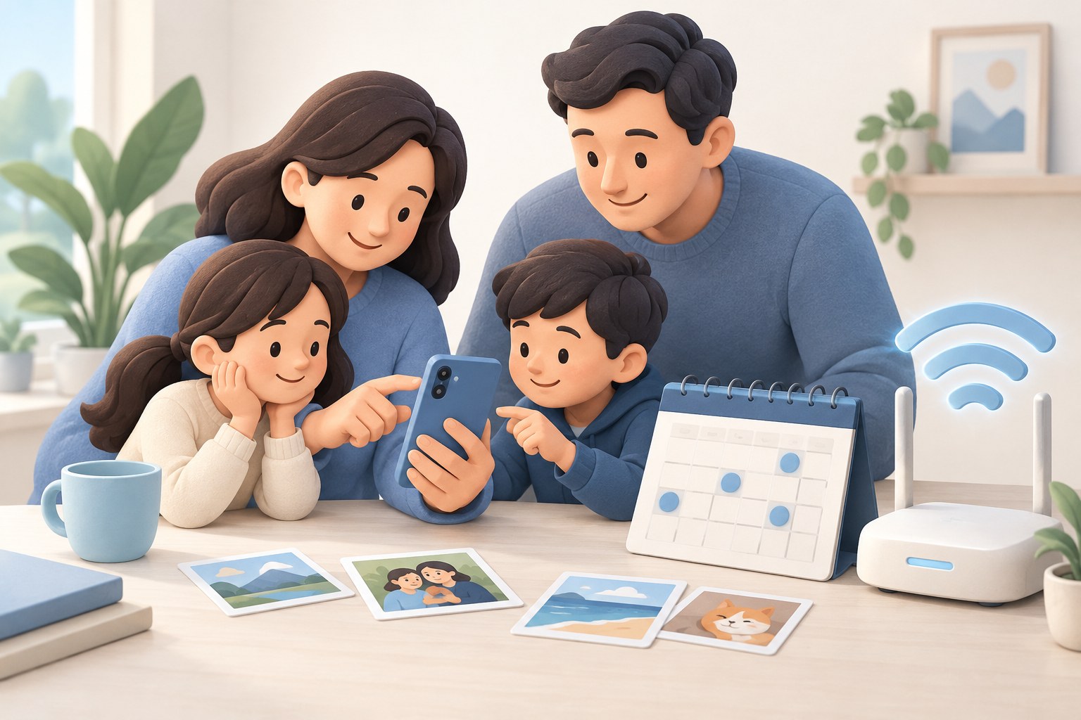 安排通话时间并优先选择 Wi-Fi、核对媒体收发习惯的示意