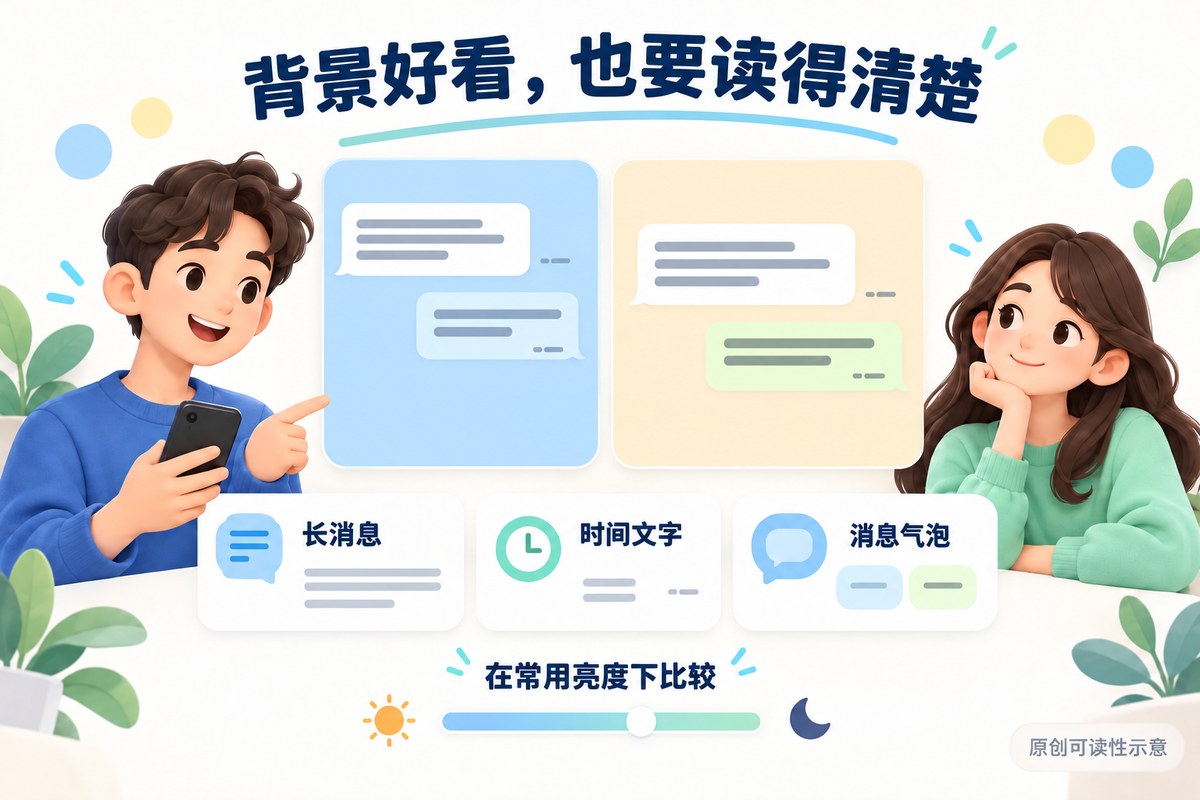 比较背景颜色与消息文字是否容易辨认的概念示意